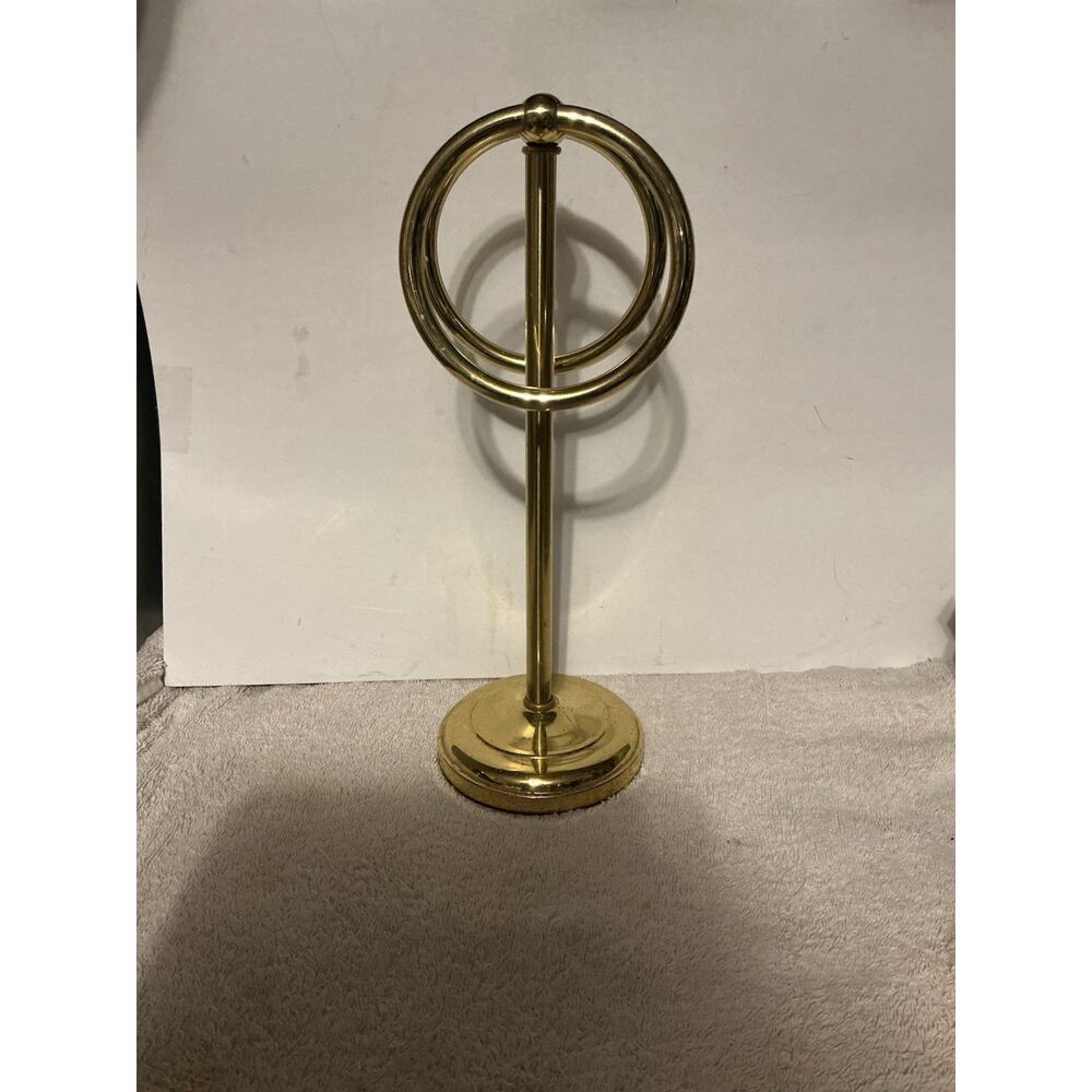 Vintage Brass Hand Towel Holder Stand Double Ring Bathroom Countertop MCM Gold - Picture 3 of 9